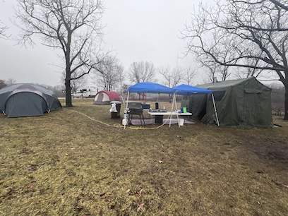 WFD Setup with 3 tents and a popup shelter.
